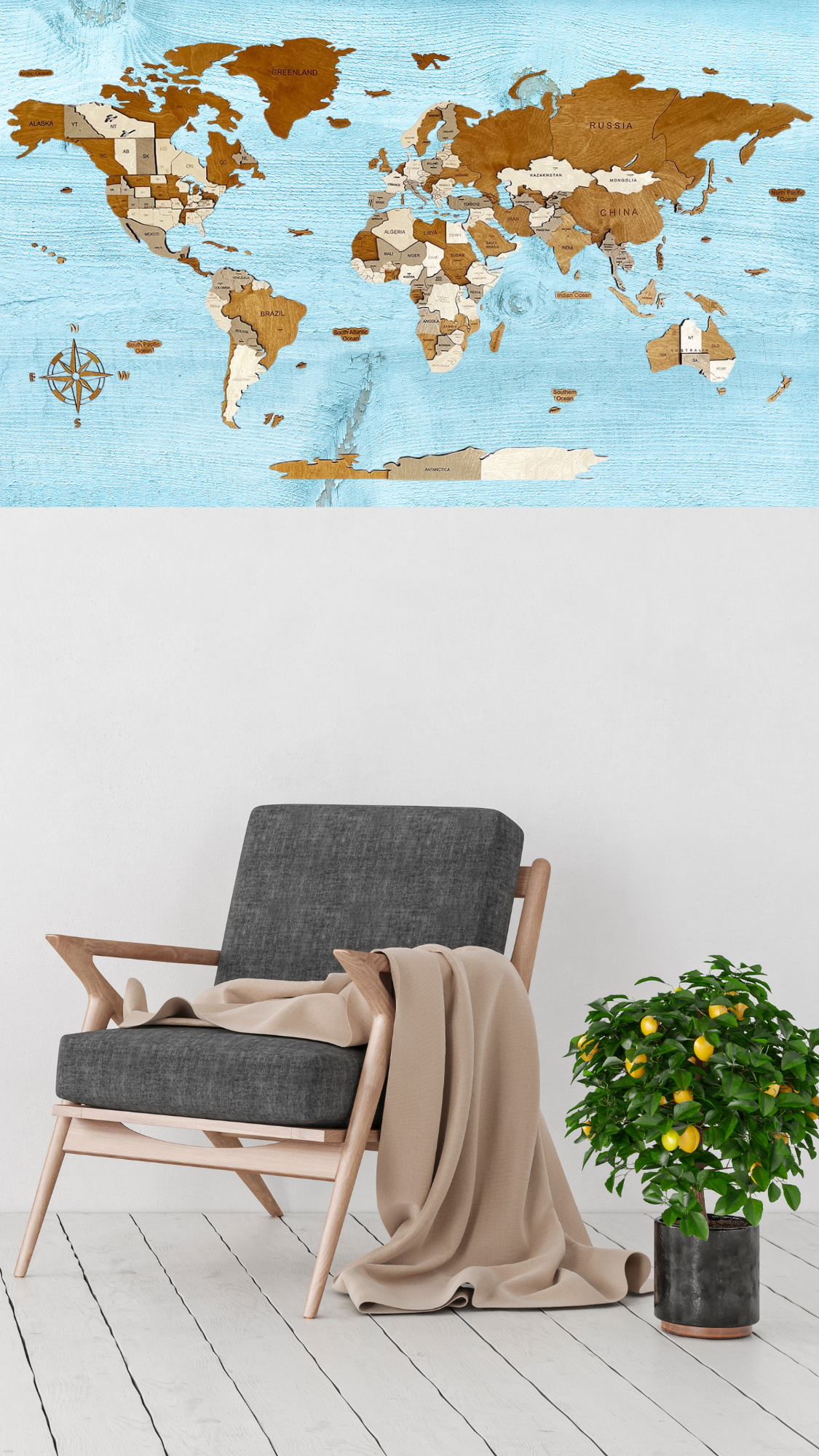 3D Weltkarte CREME