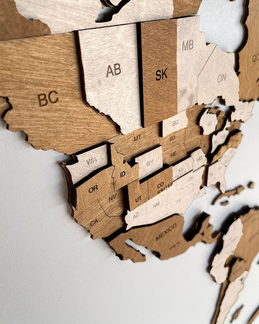 Wooden 3D wall map of the world | CAPPUCCINO